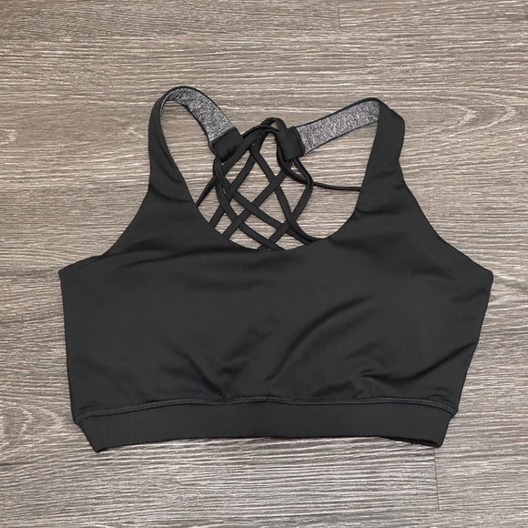 Women's Black Strappy Sports Bra - Picture 1 of 2